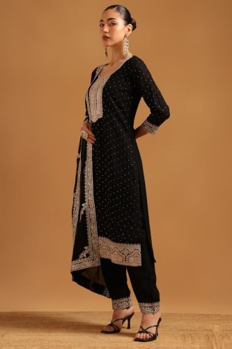 Soch Womens Black Art Silk Embroidered Zari Embroidery Salwar Suit