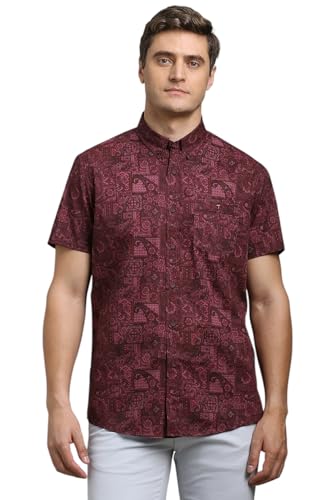 Louis Philippe Men Maroon Slim Fit Print Half Sleeves Casual Shirt