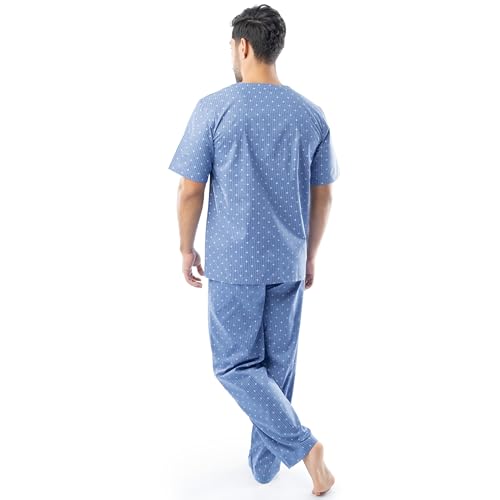 Fruit of the Loom mens Broadcloth Short Sleeve Top and Long Pants Pajama Set, Medium Blue, Small