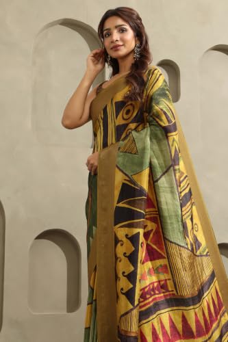 Soch Womens Green Viscose Geometric Printed Saree