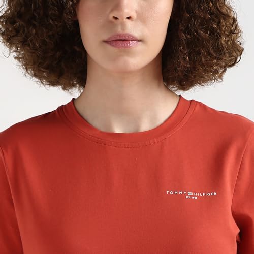 Tommy Hilfiger Women Red Solid Round Neck T-Shirt