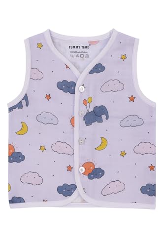 TUMMY TIME Muslin Cotton Jabla for Baby Boys & Girls - Pack of 3 | Soft Button Jhabla Vest for 6 to 12 Months | Baby boy Dress
