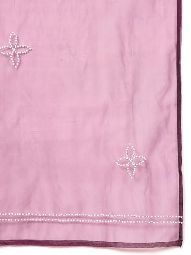 Varanga Women Purple Hand Embroidered French Knot Kurta With Tonal Bottom And Embroidered Dupatta.