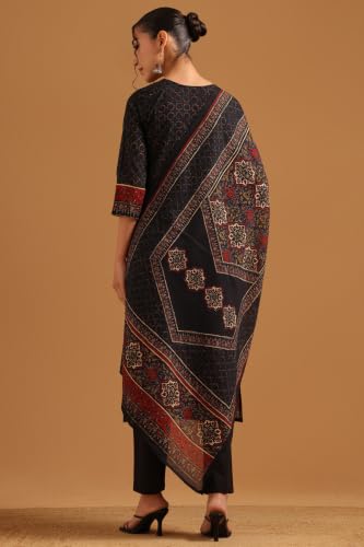 Soch Womens Black Cotton Printed Ethnic Motifs Digital Print Salwar Suit