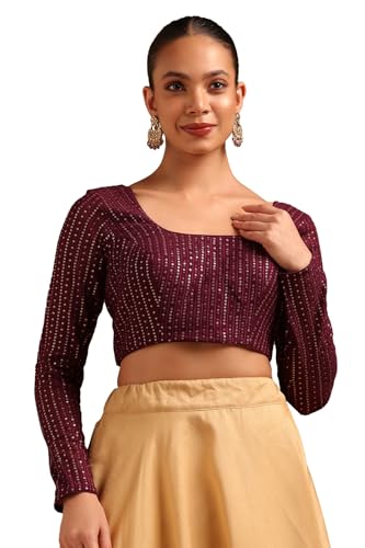 Soch Womens Maroon Georgette Embellished Blouse with Sequins