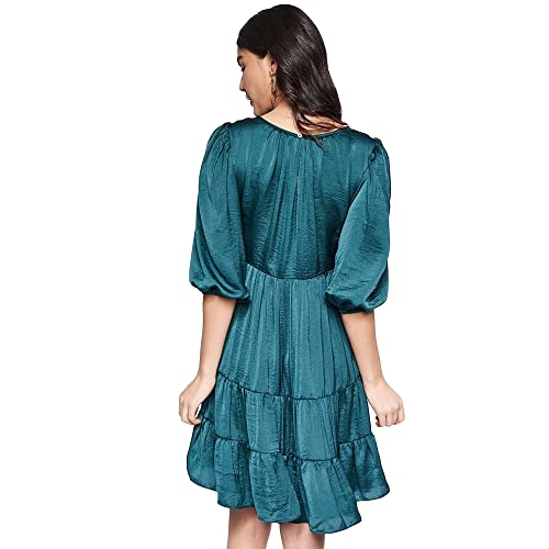 AND Women's Polyester Fit Flare Knee-Length Dress (EE22AB024DRHS_Green_14)