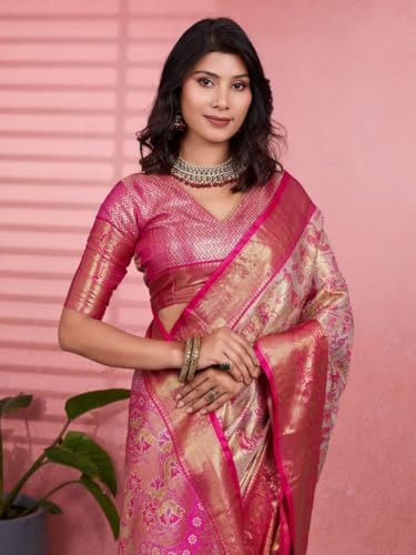 Veglari Women's Kanjivaram Pure Kanchipattu Soft Silk Original Hand Weving Klanjali Kanchivaram Silk Saree With Blouses Piecs (colour 1.4)