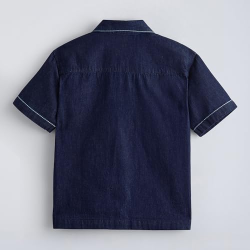Hopscotch Leaf Embroidered Collared Cotton Shirt (6-7 Years)