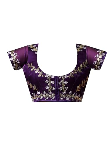 Satrani Women's Tissue Silk Sequence Embroidery Work Scalloped Border Saree with Unstitched Blouse Piece (3905S154N_Midnight Purple)