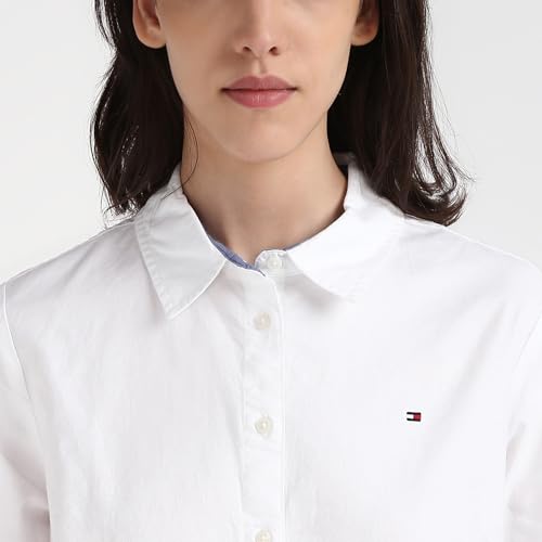 Tommy Hilfiger Women White Solid Cotton Full Sleeve Shirt