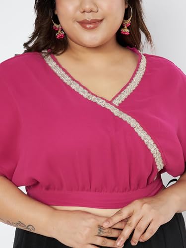 studio rasa Women's Plus Size Georgette Embellished Readymade Saree Blouses for Wedding Festive Party (TPWPC225BL14-3XL_Pink_3XL)
