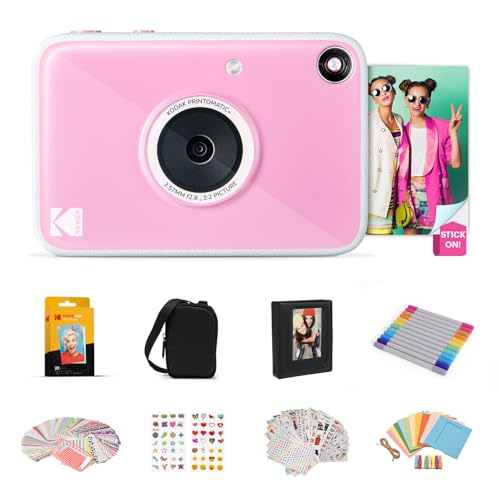 Kodak Printomatic+ Full Color Instant Print Digital Camera Gift Bundle + Case + Zink 2x3 Sticky Back Photo Paper 20pk + Album + Sticker Sets + Sticker Frames + Hanging Frames + Markers - Pink