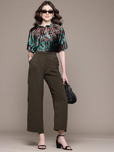 Label RITU KUMAR Solid Full Length Pant Olive
