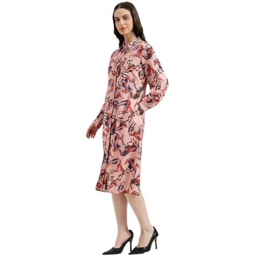 United Colors of Benetton Regular Fit Regular Collar Printed Dress (Size: M) - 26P4WVNDR308I904 Pink