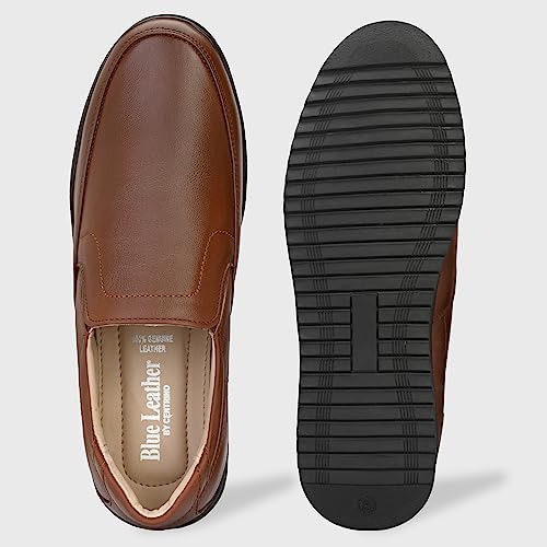 Blue Leather By Centrino Slip-On Men's Formal Shoe | Stylish with Soft Cushioned Insole | Trendy Non Lace-Up Design | Durable Leather with Anti-Skid Sole | Perfect for Formal Wear_3930-2_Brown_9