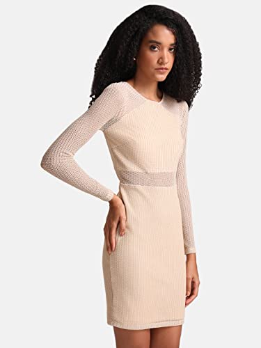 Kazo Women's Polyester Bodycon Mini Casual Dress (124536MLGTHM_Beige