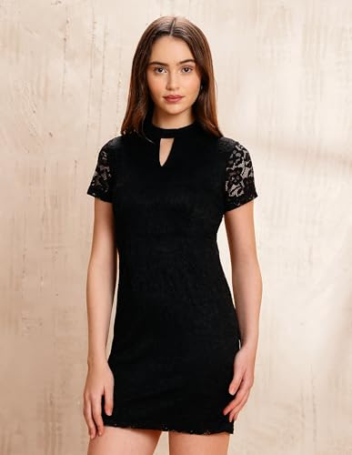 U.S. Polo ASSN._Solid Regular Fit Lace Dress, (UWAW25DRS216_Black_XS)
