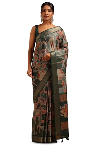 Soch Womens Green Tussar Botanical Saree