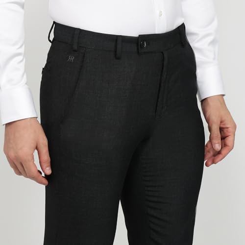 Raymond Men Slim Fit Structure Pattern Polyester Blend Flat Front Formal Trouser Dark Green