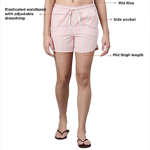 Enamor E7A1 Mid-Rise Cotton Shorts for Women with Side Pockets Coral Blush