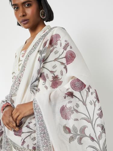 Max Women Floral Print A-lne Kurta Set (White_XXL)
