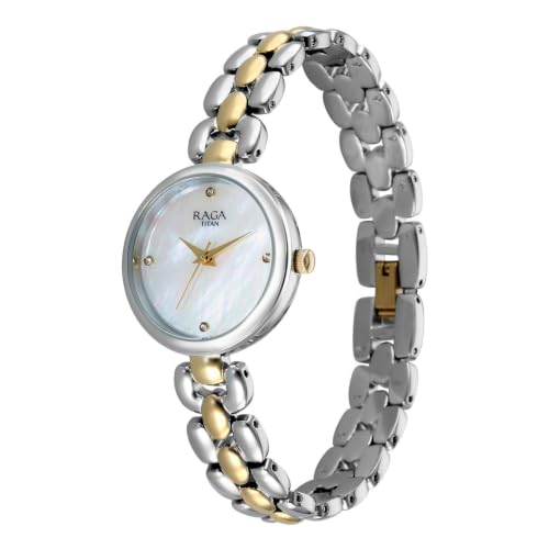 Titan Raga Showstopper 5.0 Quartz 3 Hands Round White MOP Dial, Rose Gold Strap Watch for Women - 95461BM01