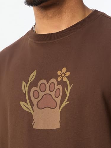 The Souled Store The Happy Pawdcast: Paws for Life Men and Boys Short Sleeves Round Neck Brown Graphic Printed Casual Drop Shoulder Casual Cotton Oversized T-Shirt