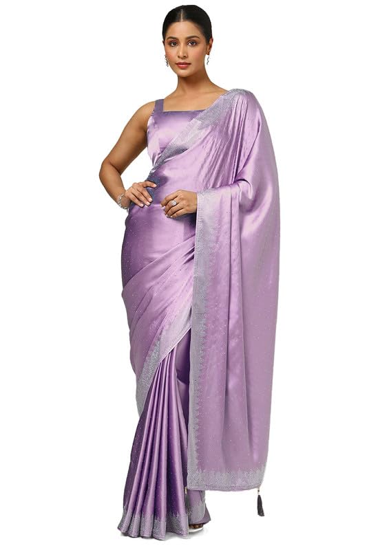 Soch Womens Lavender Satin Embellished Saree With Stone Work