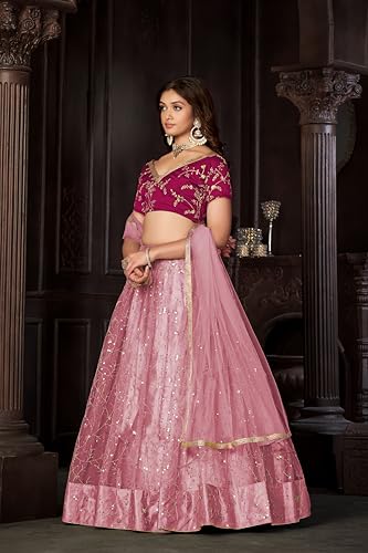Warthy Ent Embroidery and Sequins work Net Fabric Lehenga Choli With Net Dupatta