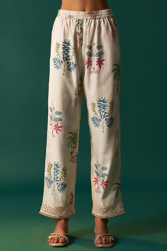 Wishful Women's White Floral Printed and Embroidered Layered Cotton Blend Kurta with Pant and Dupatta Set (SP12869-401079-2XL)