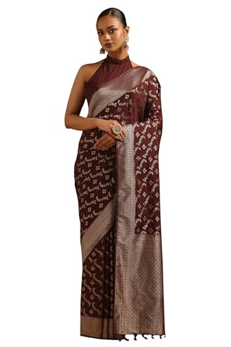Soch Womens Maroon Viscose Silk Zari Woven Saree