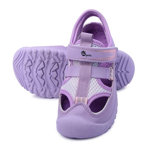 Myau Ryan Girls' Sandals, Mesh Breathable Summer Sandal with Hook & Loop Strap (Purple, UK Footwear Size System, Little Kid, Women, Numeric, Medium, 9)