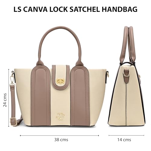 Lavie Signature Canva Lock Satchel Bag | Satchel Handbag for Work | Ladies Purse | Stylish Shoulder Bag | Gift for Women
