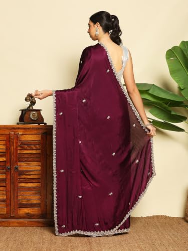 Meena Bazaar Women's Chinon Saree | Premium Traditional Saree | Wedding Guest, Festive & Celebration Saree