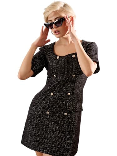 Sassafras Women Black Tweed Round Neck Short Dress S