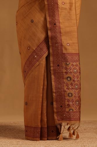Soch Womens Rust Chanderi Woven Design Saree