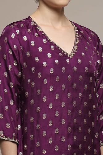 Biba Women's Viscose Kurta Set (SKDVRNSI30721AW25PUR_Purple