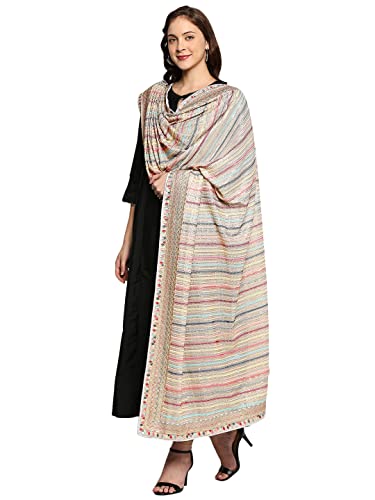 DUPATTA BAZAAR Women's Grey Striped Sequence & Pastel Embroidery Dupatta