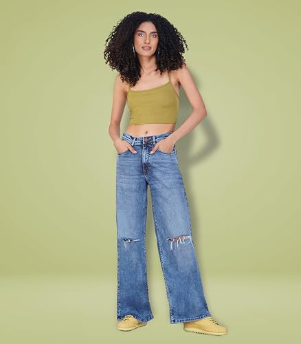i'sol Women's Stretchable High Rise Flare Fit Bell Bottom Jeans, Blue, 30