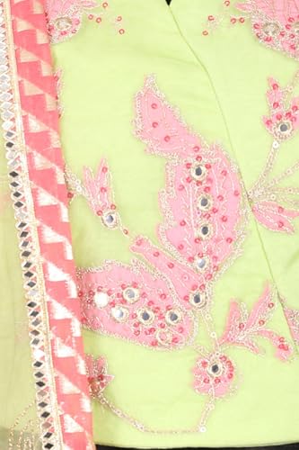 Wishful Women's Pink Mirror Work Embroidered Blouse with Skirt and Dupatta Set - (SP13598-225017-XL)
