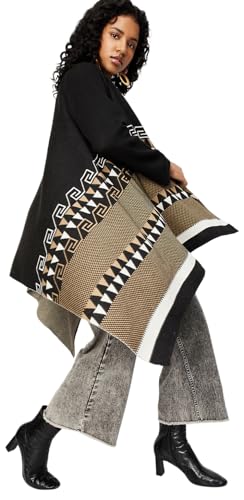 Max Women Geometric Printed Waterfall Shrug (SRG34012BLACK)_L