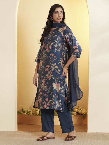 BIBA Viscose Blend Printed Straight Semi-Formal Kurta With Palazzo And Dupatta