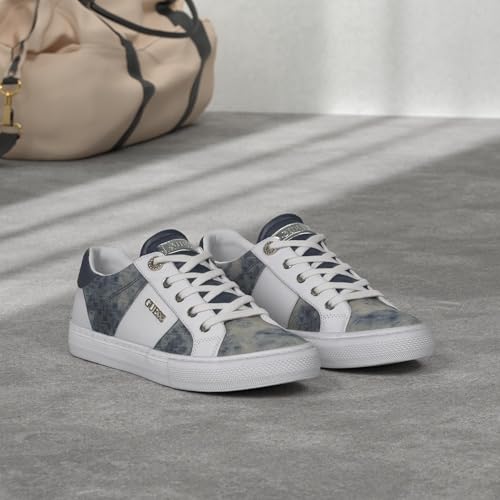 GUESS Women's Loven Sneaker, White/Blue 171, 4 UK