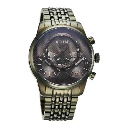 Titan Micromotors Analog with Independent Hour, Minute and Second Sub-Dial and Olive Dial Olive Stainless Steel Strap Watch for Men - 90179QM01