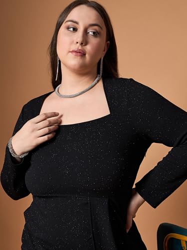 SASSAFRAS Curve Women's Glitter Karera Length Front Slit Midi Dress (SFDRSS12472_Black_3XL)