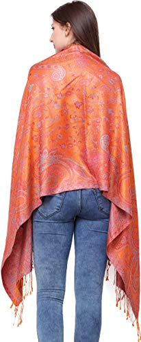 Exotic India Women's Silk Stole (SHW76_Honey Suckle_Free Size)