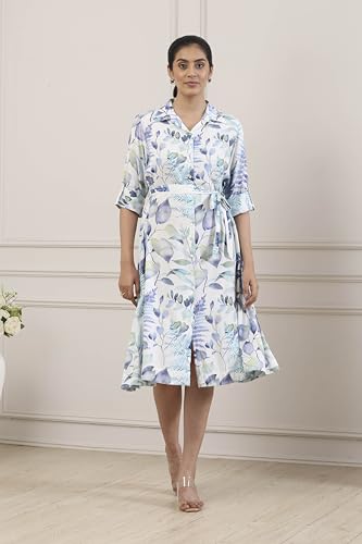 Biba Women Blue Viscose Rayon A-Line Dress_38