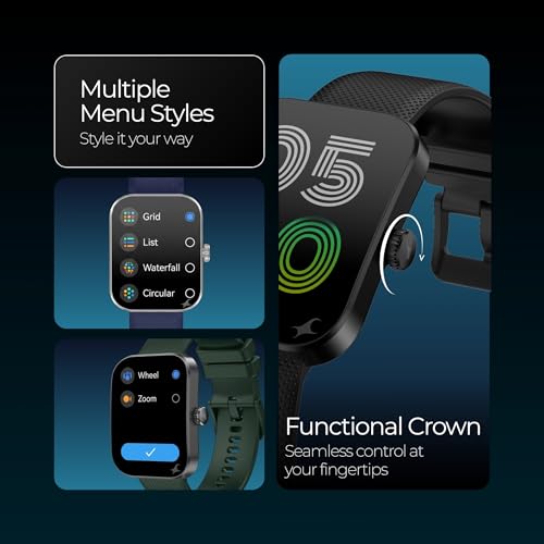 Fastrack Revoltt FS3 Smart Watch with 2.01” TFT Display,Push Button Interactions, HRM, SpO2, Sleep, Multiple Menu Style, Rotary Crown, IP68, BT calling, 24/7 Health Suite, Alarm,Stopwatch,Timer- Black