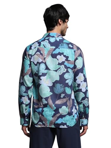 Jack & Jones Men Floral Print Slim Fit Blue Shirt
