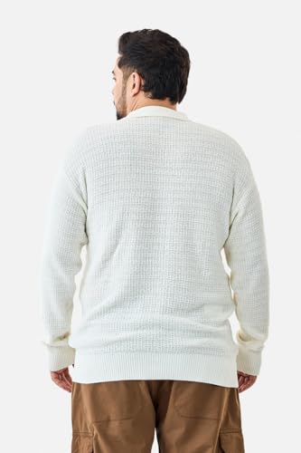 SNITCH Men Plus Size Tshirt | Textured Knit Design with Relaxed Fit | Premium Cotton Blend Fabric & Full Sleeve Pullover | Casual Wear for Everyday Comfort | White